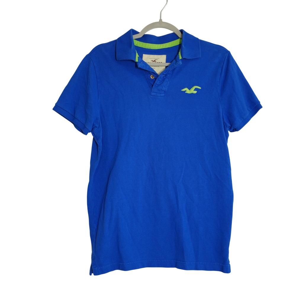 Vintage Hollister Polo Y2K Preppy Bright Blue Short Sleeve Shirt Lime Green Logo